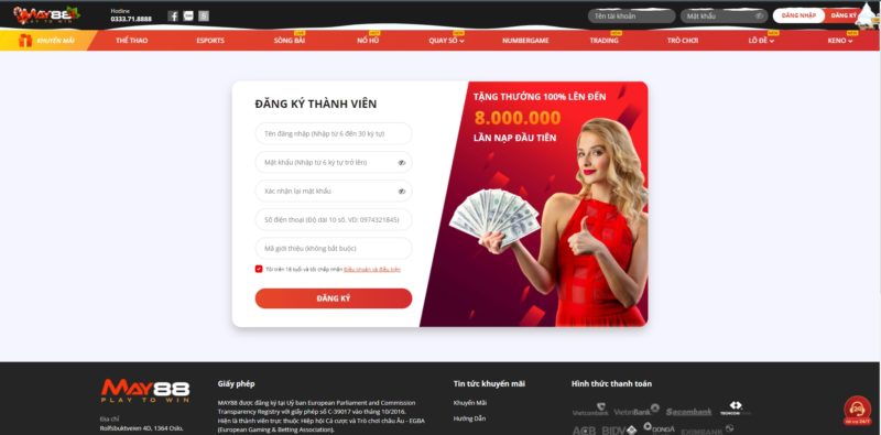 Cách đăng ký/đăng nhập nhà cái May88